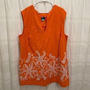 Maeve by Anthropologie Linen Blend Embroidered Dress Orange Women 24W Sleeveless